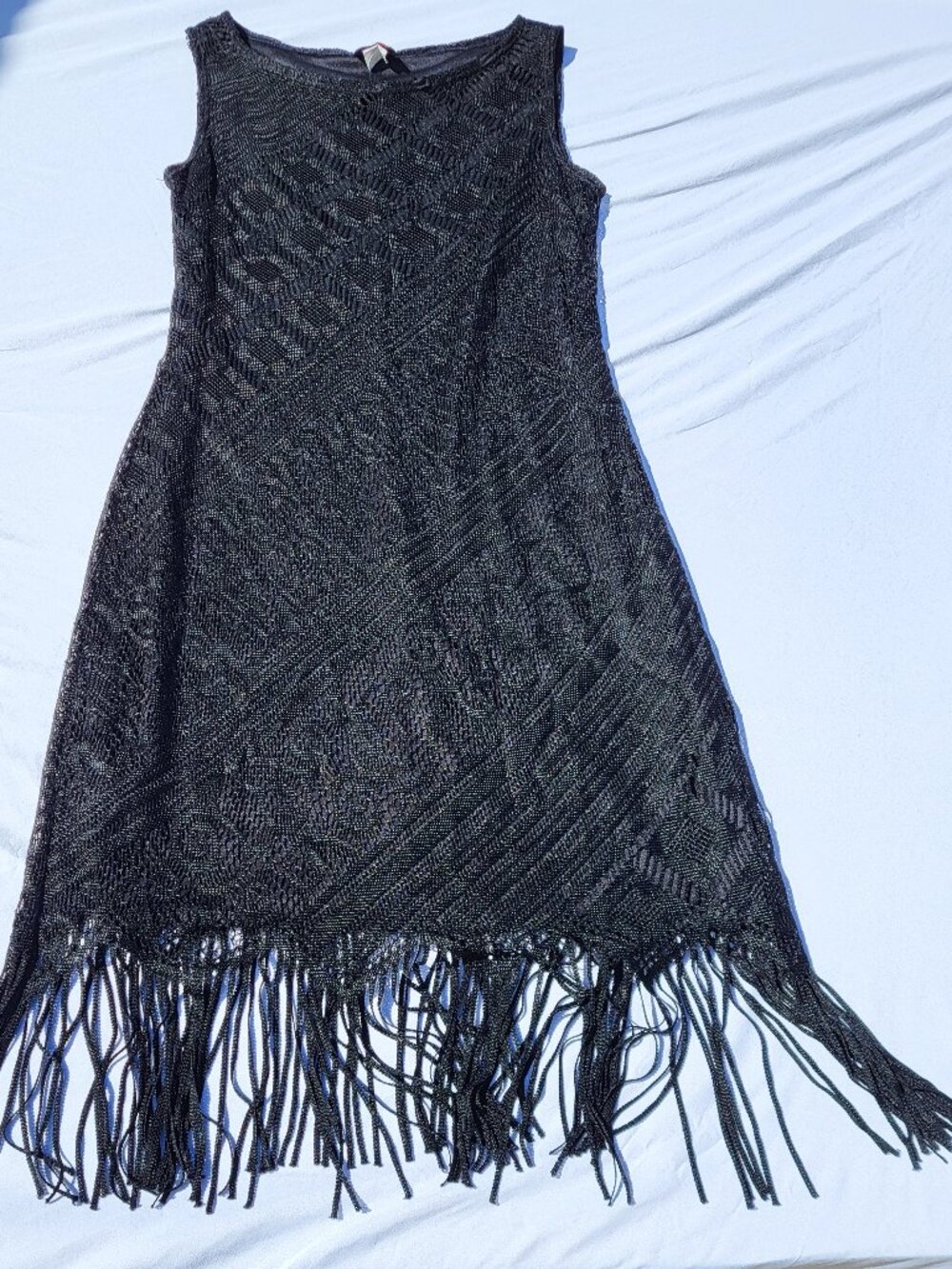 Savvy Dress Women's Medium Black Shift Sleeveless Textured Fringe 90s Whimsigoth